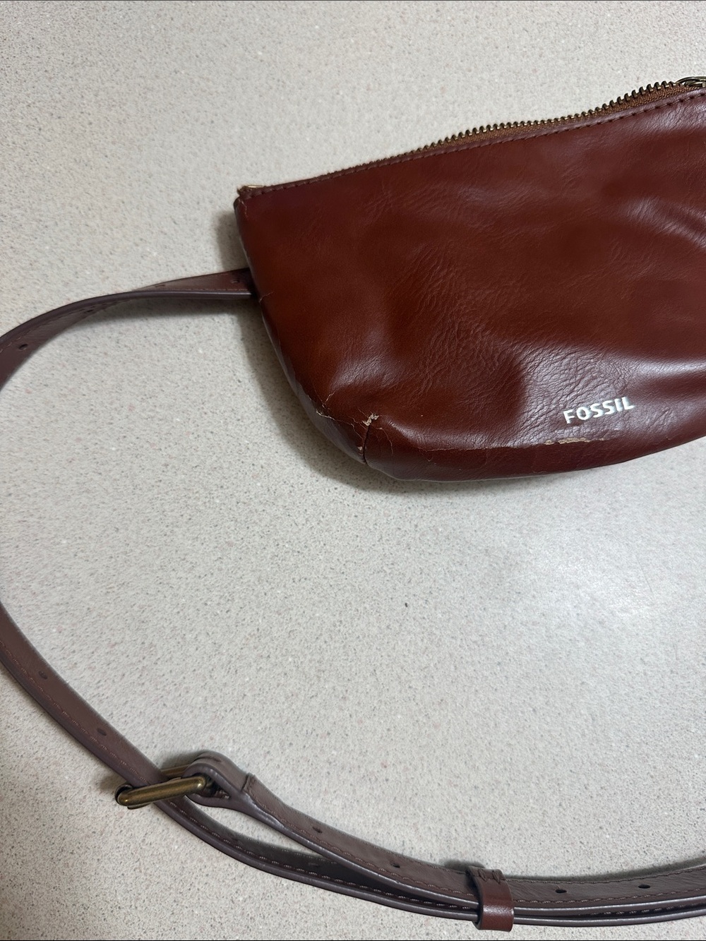 Fossil Chestnut Leather Waist Bag with Gold Hardware